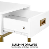 NNEDPE Emilia Bedside Table Night Stand - White/Gold