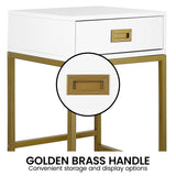 NNEDPE Emilia Bedside Table Night Stand - White/Gold