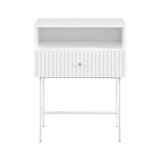 NNEDPE Cecil Slender Fluted Bedside Table - White