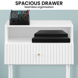 NNEDPE Cecil Slender Fluted Bedside Table - White