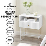 NNEDPE Cecil Slender Fluted Bedside Table - White