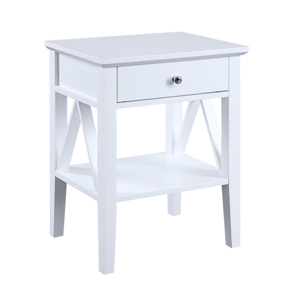 NNEDPE Greta Bedside Table with Drawer - White