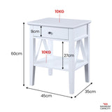 NNEDPE Greta Bedside Table with Drawer - White