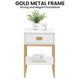 NNEDPE Alessia Bedside Table - White/Gold