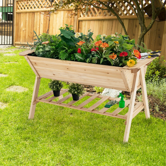 NNECW 2 Tiers Raised Garden Bed with Storage Shelf & Black Liner