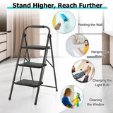 NNECW 3 Step Ladder with Wide Anti-Slip Pedal for Household/Office/Garden