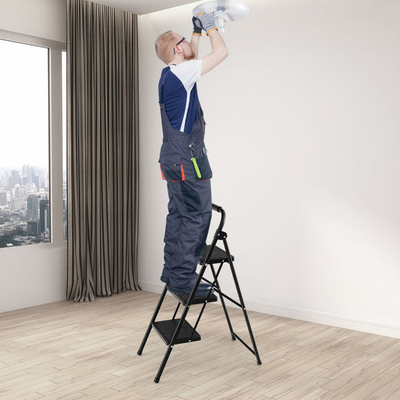 NNECW 3 Step Ladder with Wide Anti-Slip Pedal for Household/Office/Garden