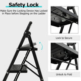 NNECW 3 Step Ladder with Wide Anti-Slip Pedal for Household/Office/Garden
