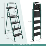 NNECW 4 Step Ladder Folding Portable Anti-Slip Steel Step Stool 150 kg with Tool Platform