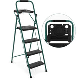 NNECW 4 Step Ladder Folding Portable Anti-Slip Steel Step Stool 150 kg with Tool Platform