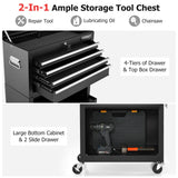NNECW 2-In-1 High Capacity Rolling Tool Chest with Handle &amp; 4 Wheels for Garage-Black