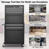 NNECW 2-In-1 High Capacity Rolling Tool Chest with Handle &amp; 4 Wheels for Garage-Black