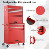 NNECW 2-In-1 High Capacity Rolling Tool Chest with Handle &amp; 4 Wheels for Garage-Red