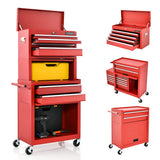 NNECW 2-In-1 High Capacity Rolling Tool Chest with Handle &amp; 4 Wheels for Garage-Red