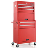 NNECW 2-In-1 High Capacity Rolling Tool Chest with Handle &amp; 4 Wheels for Garage-Red