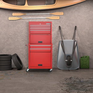 NNECW 2-In-1 High Capacity Rolling Tool Chest with Handle &amp; 4 Wheels for Garage-Red
