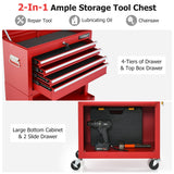 NNECW 2-In-1 High Capacity Rolling Tool Chest with Handle &amp; 4 Wheels for Garage-Red