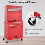 NNECW 2-In-1 High Capacity Rolling Tool Chest with Handle &amp; 4 Wheels for Garage-Red