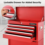 NNECW 2-In-1 High Capacity Rolling Tool Chest with Handle &amp; 4 Wheels for Garage-Red