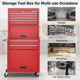 NNECW 2-In-1 High Capacity Rolling Tool Chest with Handle &amp; 4 Wheels for Garage-Red