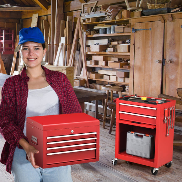 NNECW 6-Drawer Rolling Lockable Tool Chest for Garage & Factory & Workshop -Red