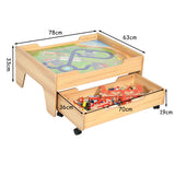 NNECW Kids Wooden Train Track Railway Set Table with 100 Multicolor Pieces