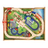 NNECW Kids Wooden Train Track Railway Set Table with 100 Multicolor Pieces