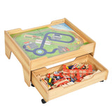 NNECW Kids Wooden Train Track Railway Set Table with 100 Multicolor Pieces