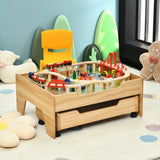 NNECW Kids Wooden Train Track Railway Set Table with 100 Multicolor Pieces
