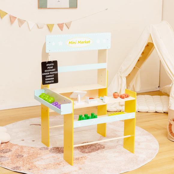 NNECW Kid's Pretend Play Grocery Store with Wooden Cash Register for Boys/Girls