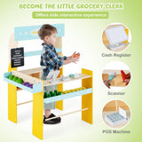 NNECW Kid's Pretend Play Grocery Store with Wooden Cash Register for Boys/Girls