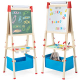 NNECW Adjustable Height Double Sided Easel with Magnetic Chalkboard for Toddlers
