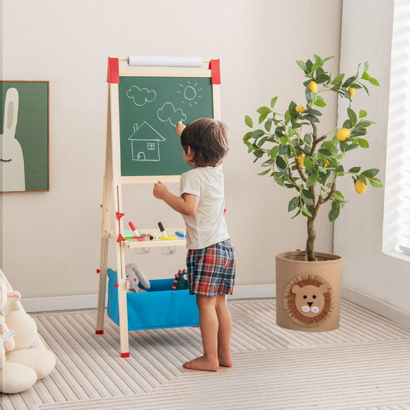 NNECW Adjustable Height Double Sided Easel with Magnetic Chalkboard for Toddlers
