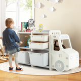 NNECW Truck-shaped Toddler Storage Cabinet with Bins & Drawers Gray