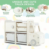 NNECW Truck-shaped Toddler Storage Cabinet with Bins & Drawers Gray