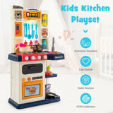 NNECW Kids Play Kitchen Set with 65 Pieces Accessories &amp; Pretend Steam-Blue