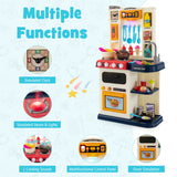 NNECW Kids Play Kitchen Set with 65 Pieces Accessories &amp; Pretend Steam-Blue