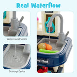 NNECW Kids Play Kitchen Set with 65 Pieces Accessories &amp; Pretend Steam-Blue