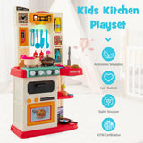 NNECW Kids Play Kitchen Set with 65 Pieces Accessories &amp; Pretend Steam-Pink
