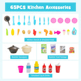 NNECW Kids Play Kitchen Set with 65 Pieces Accessories &amp; Pretend Steam-Pink