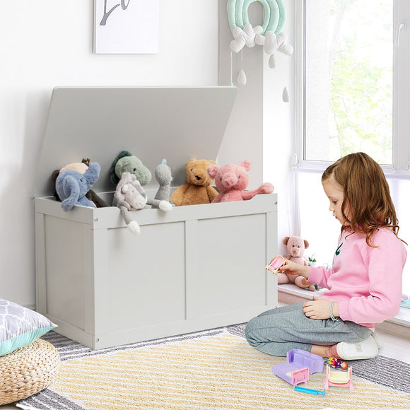 NNECW Wooden Storage Organizer with Safety Hinged Lid for 3-12 Years Old Kids