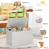 NNECW Wooden Storage Organizer with Safety Hinged Lid for 3-12 Years Old Kids