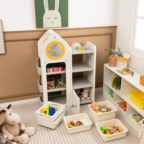 NNECW Kids Toy Storage Organizer with Mobile Trolley for Playroom
