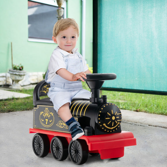 NNECW 6V Electric Kids Ride On Train Toy with Track &amp; 6 Wheels-Black