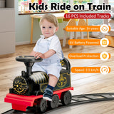 NNECW 6V Electric Kids Ride On Train Toy with Track &amp;amp; 6 Wheels-Black