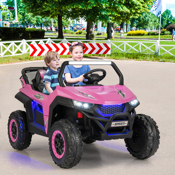 NNECW 12V 2-Seater Kids Ride On Car  with Light Music &amp; Electric Remote Control-Pink