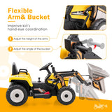 NNECW 12V Kids Ride on Excavator with Adjustable Arm and Bucket-Yellow