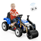 NNECW 12V Kids Ride on Road Roller with 2.4G Remote Control &amp; LED Lights-Blue