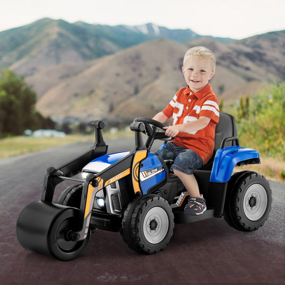 NNECW 12V Kids Ride on Road Roller with 2.4G Remote Control & LED Lights-Blue