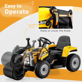 NNECW 12V Kids Ride on Road Roller with 2.4G Remote Control &amp; LED Lights-Yellow